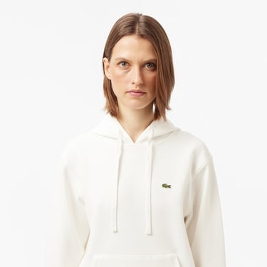  Lacoste Kadın Relaxed Fit Kapüşonlu Beyaz Sweatshirt