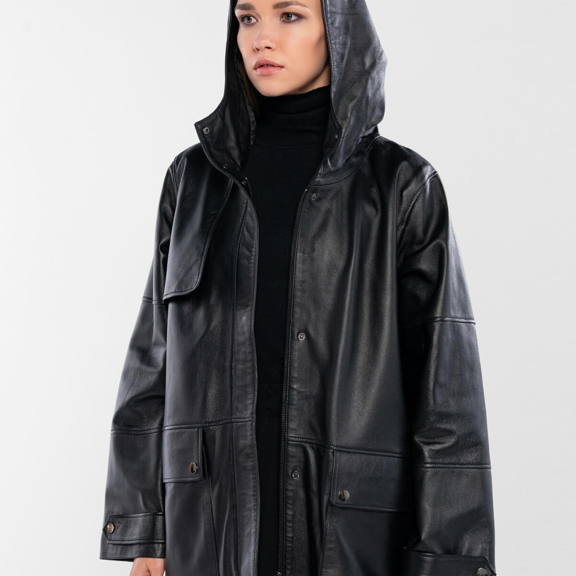 Tamer Tanca Kadın Hakiki Deri Siyah Deri Mont