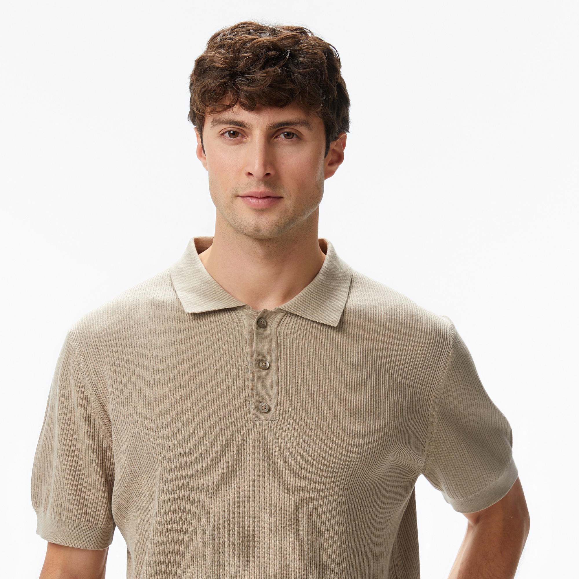 Nautica Erkek Bej Regular Fit Kısa Kollu Triko