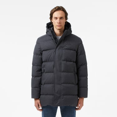  Erkek Relaxed Fit Kapüşonlu Siyah Mont