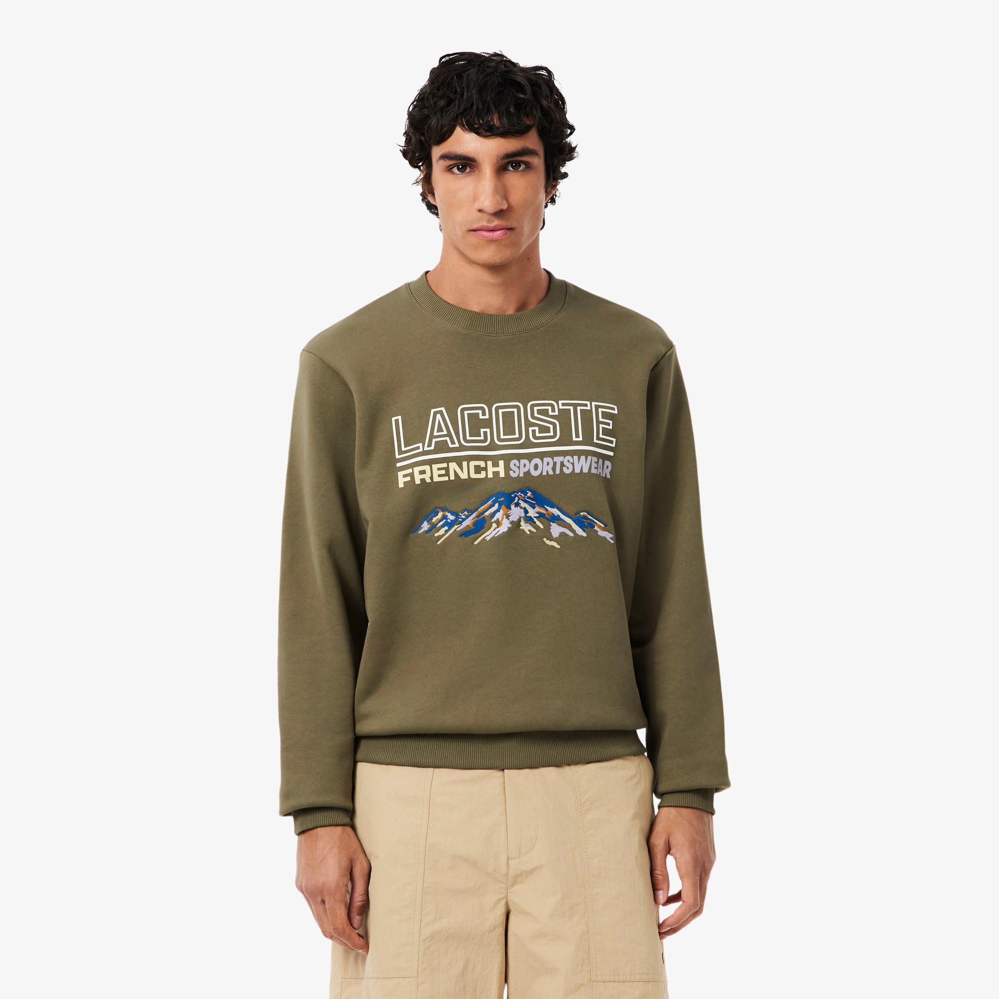 Lacoste Erkek Classic Fit Bisiklet Yaka Baskılı Haki Sweatshirt
