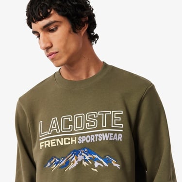  Lacoste Erkek Classic Fit Bisiklet Yaka Baskılı Haki Sweatshirt