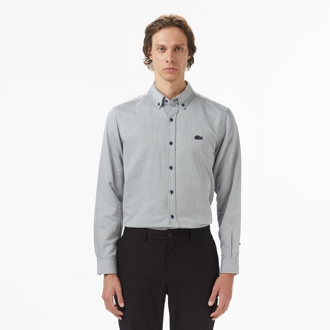  Lacoste Erkek Regular Fit Düğmeli Yaka Gri Gömlek