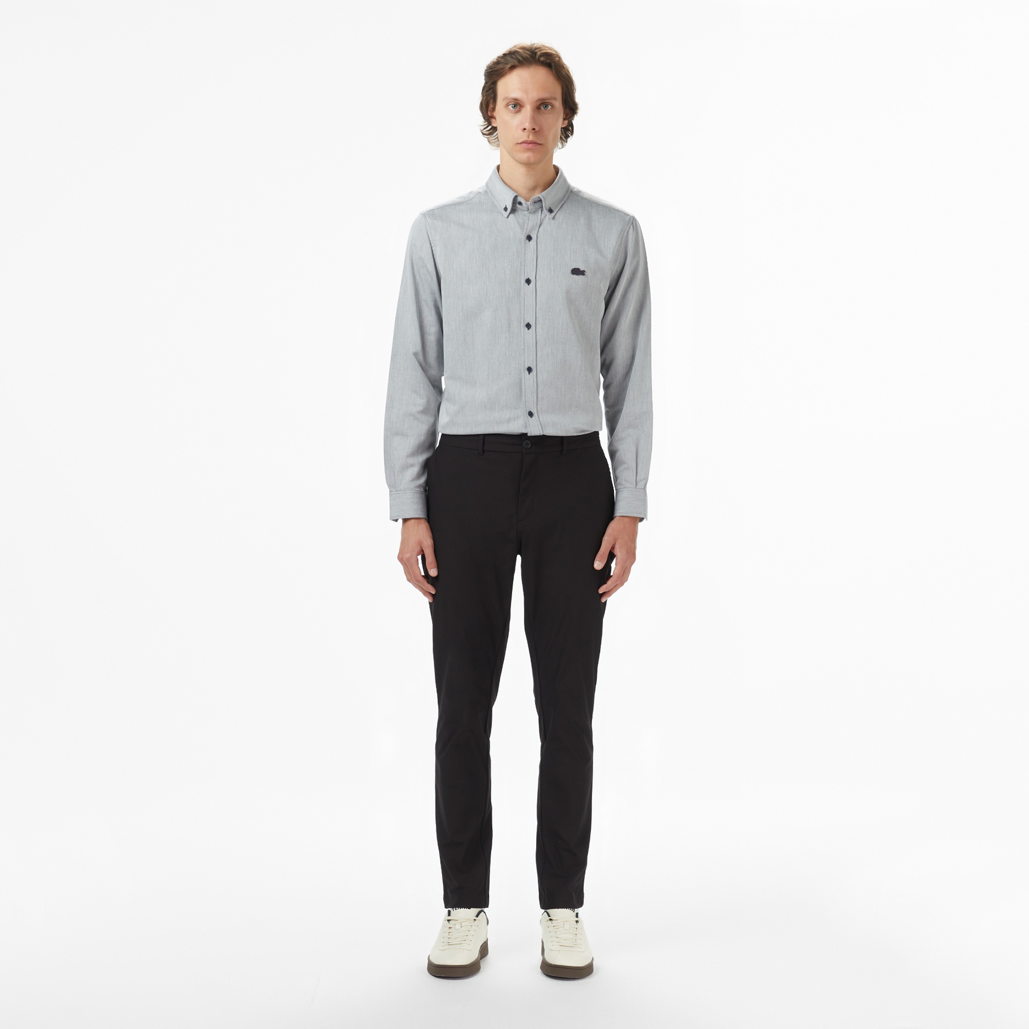 Erkek Regular Fit Düğmeli Yaka Gri Gömlek
