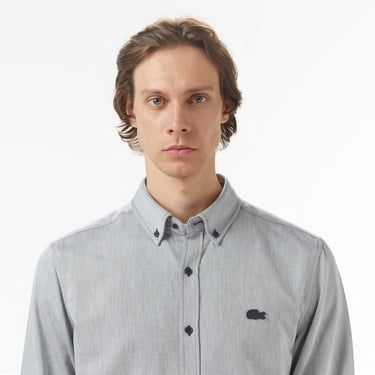 Lacoste Erkek Regular Fit Düğmeli Yaka Gri Gömlek