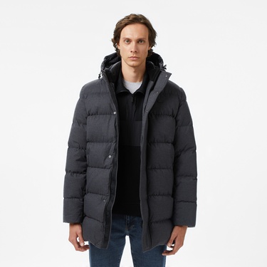  Erkek Relaxed Fit Kapüşonlu Siyah Mont