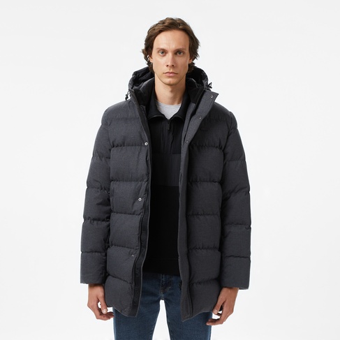  Erkek Relaxed Fit Kapüşonlu Siyah Mont