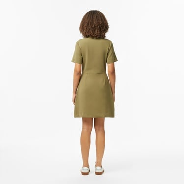  Lacoste Kadın Classic Fit Kısa Kollu Dik Yaka Haki Elbise