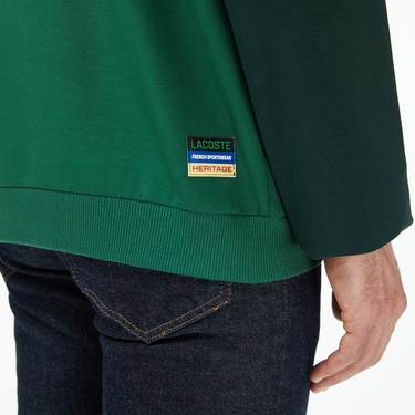 Lacoste Erkek Slim Fit Kapüşonlu Renk Bloklu Yeşil Sweatshirt