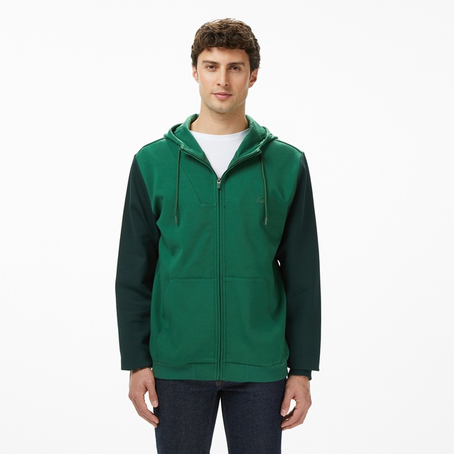  Lacoste Erkek Slim Fit Kapüşonlu Renk Bloklu Yeşil Sweatshirt