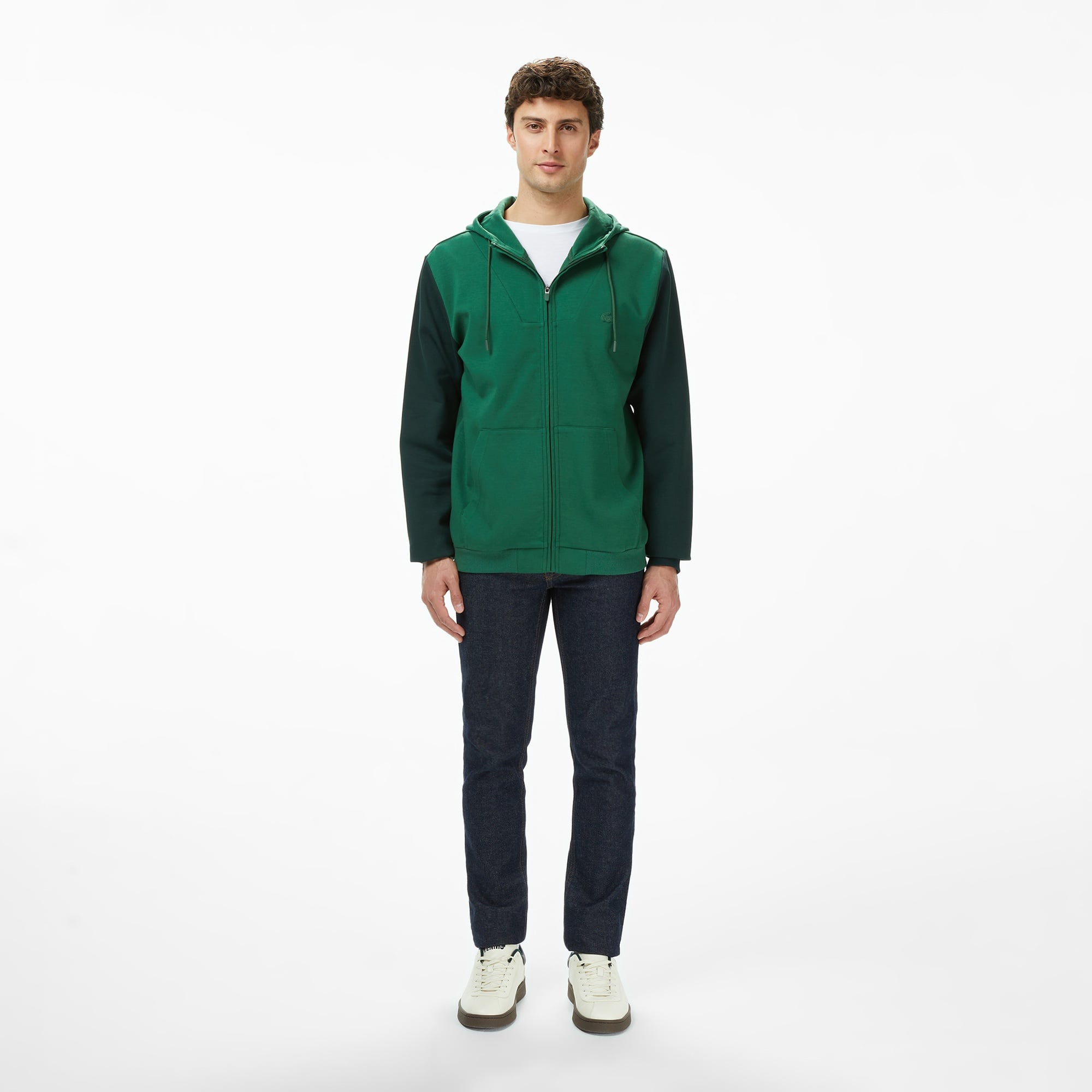 Lacoste Erkek Slim Fit Kapüşonlu Renk Bloklu Yeşil Sweatshirt