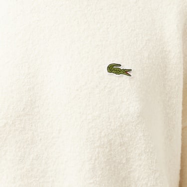  Lacoste Kadın Loose Fit Bisiklet Yaka Çizgili Krem Kazak