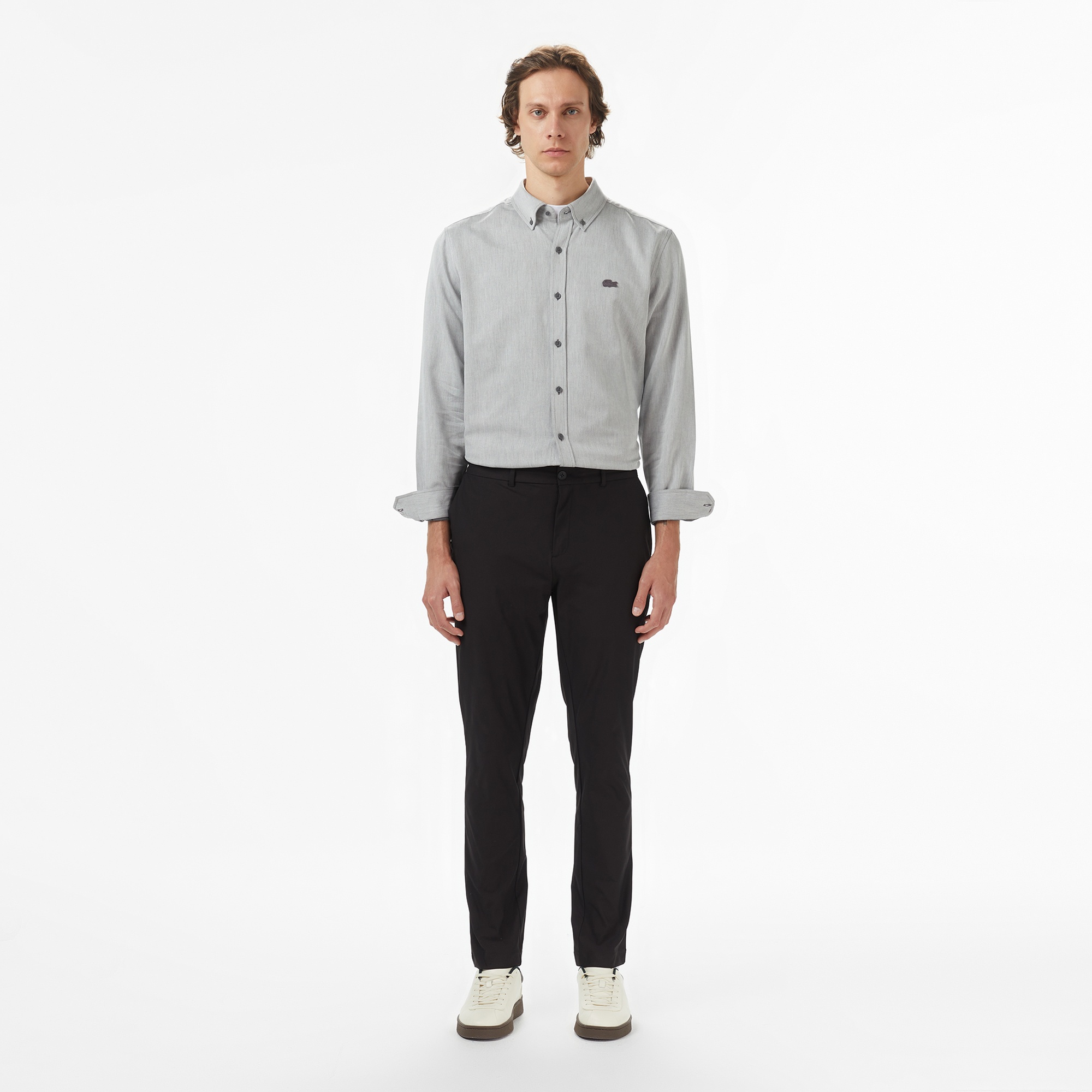 Erkek Regular Fit Düğmeli Yaka Gri Gömlek
