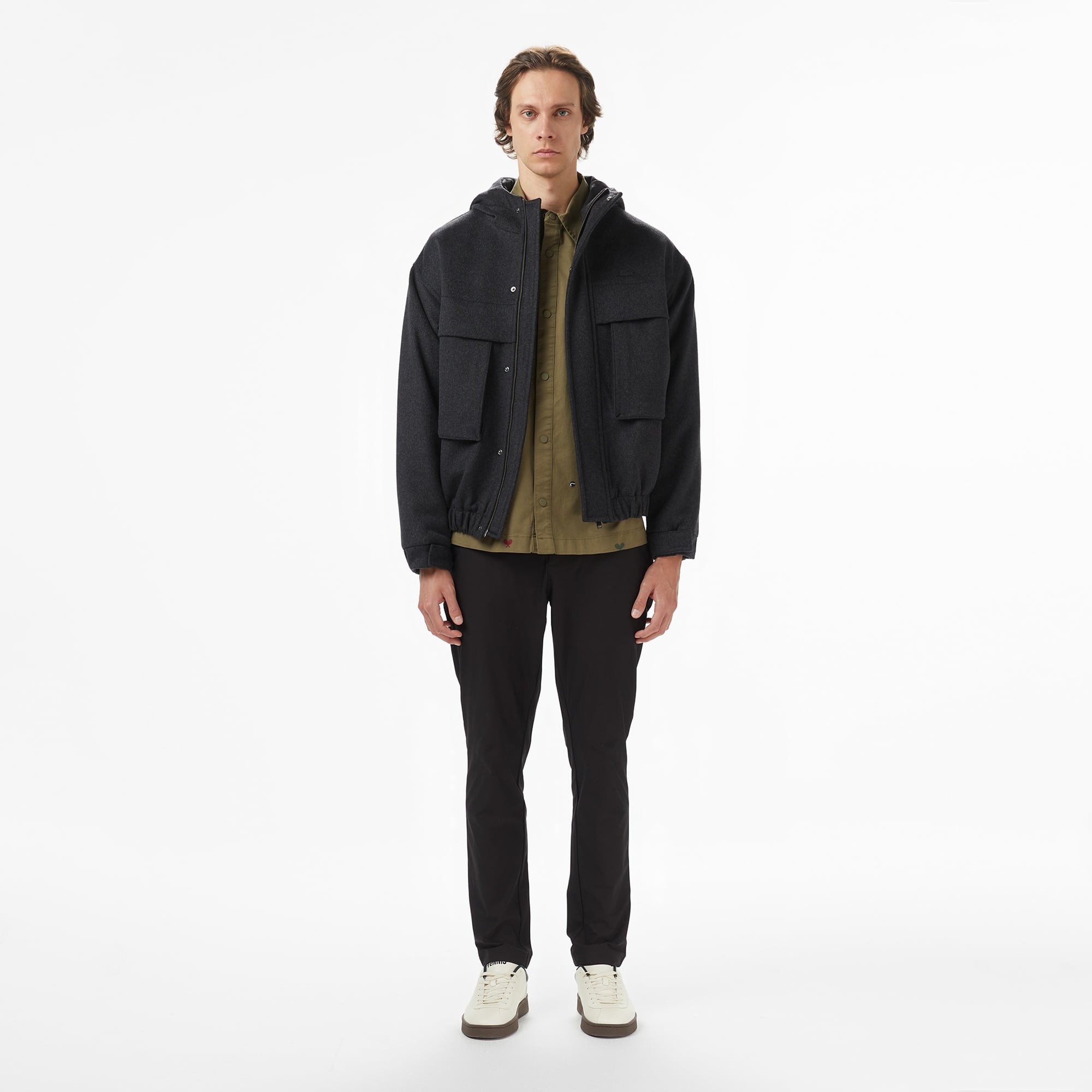 Erkek Kapüşonlu Koyu Gri Mont