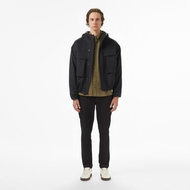  Erkek Kapüşonlu Koyu Gri Mont