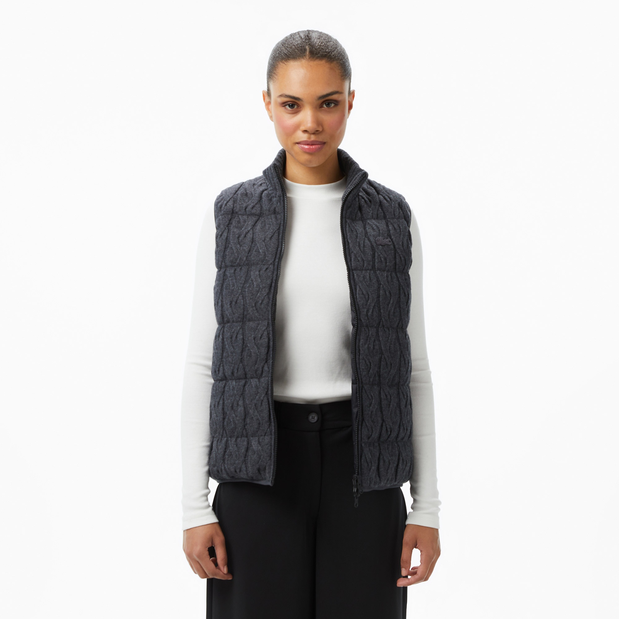 Lacoste Kadın Regular Fit Dik Yaka Kapitone Koyu Gri Yelek