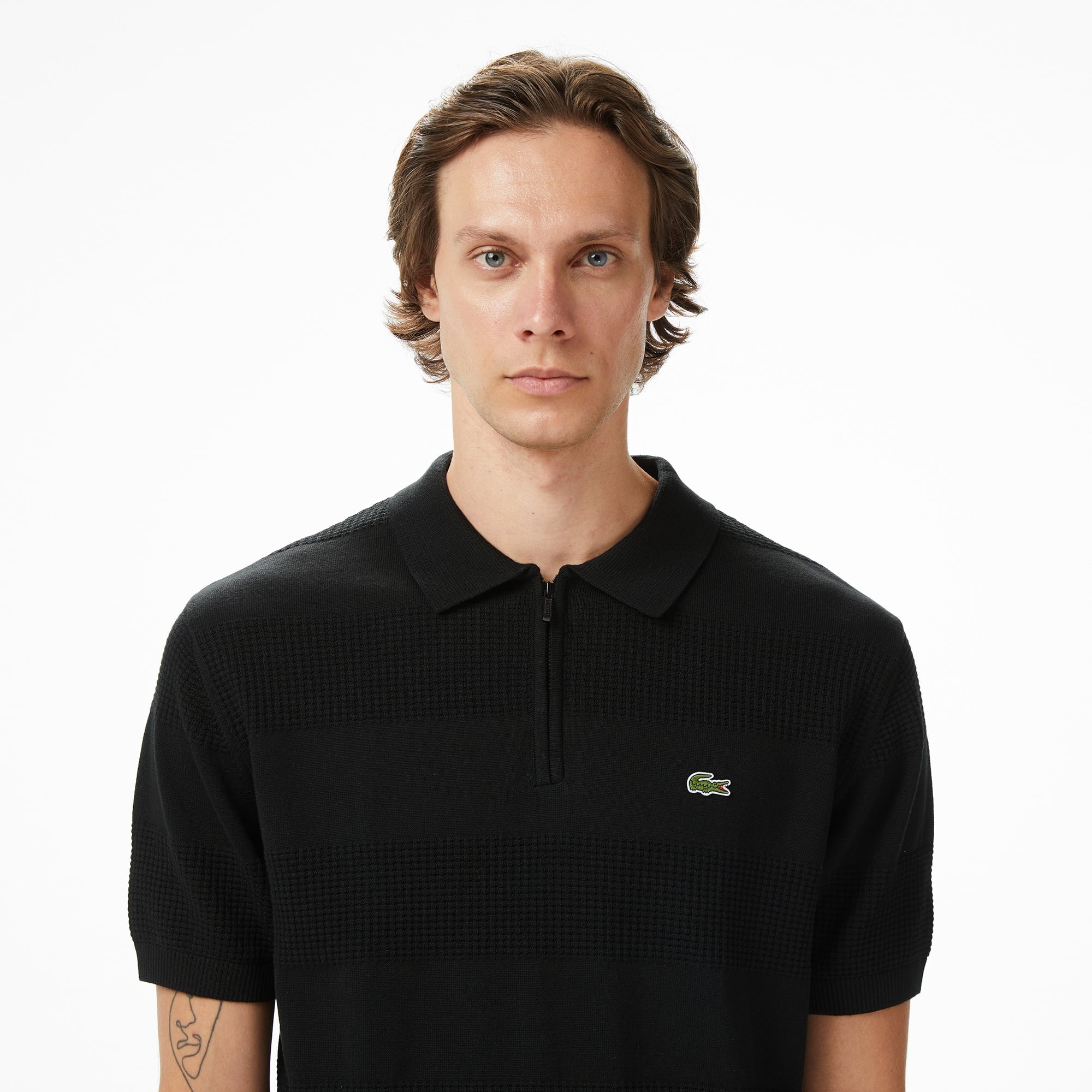 Lacoste Erkek Classic Fit Kısa Kollu Polo Yaka Çizgili Siyah Triko