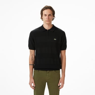  Lacoste Erkek Classic Fit Kısa Kollu Polo Yaka Çizgili Siyah Triko