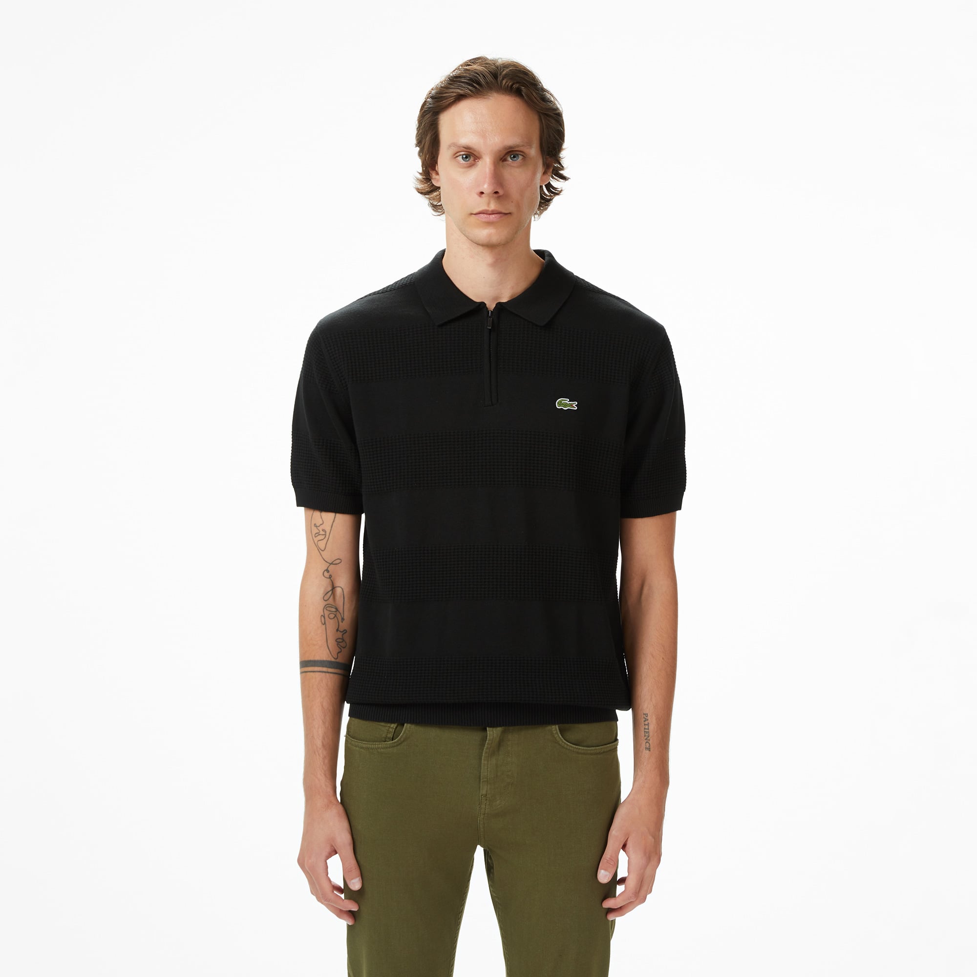  Lacoste Erkek Classic Fit Kısa Kollu Polo Yaka Çizgili Siyah Triko