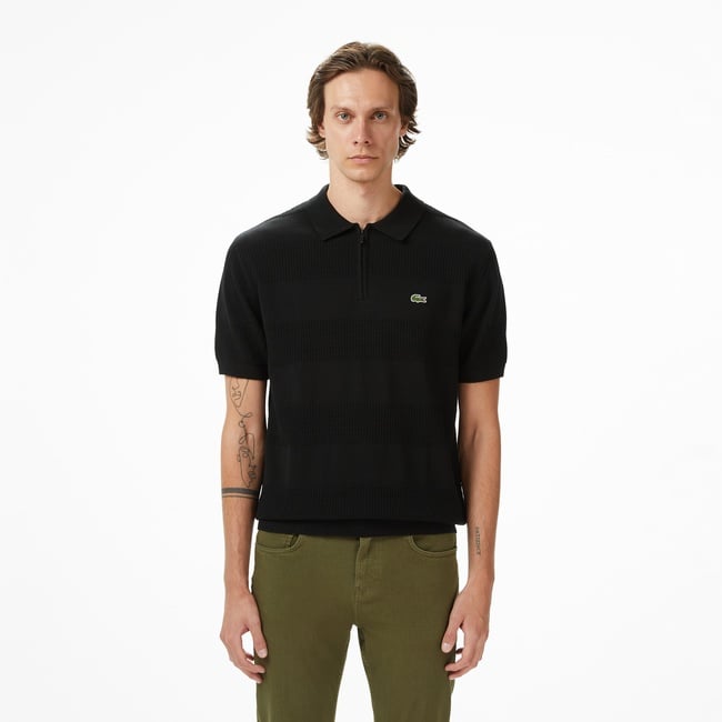  Lacoste Erkek Classic Fit Kısa Kollu Polo Yaka Çizgili Siyah Triko