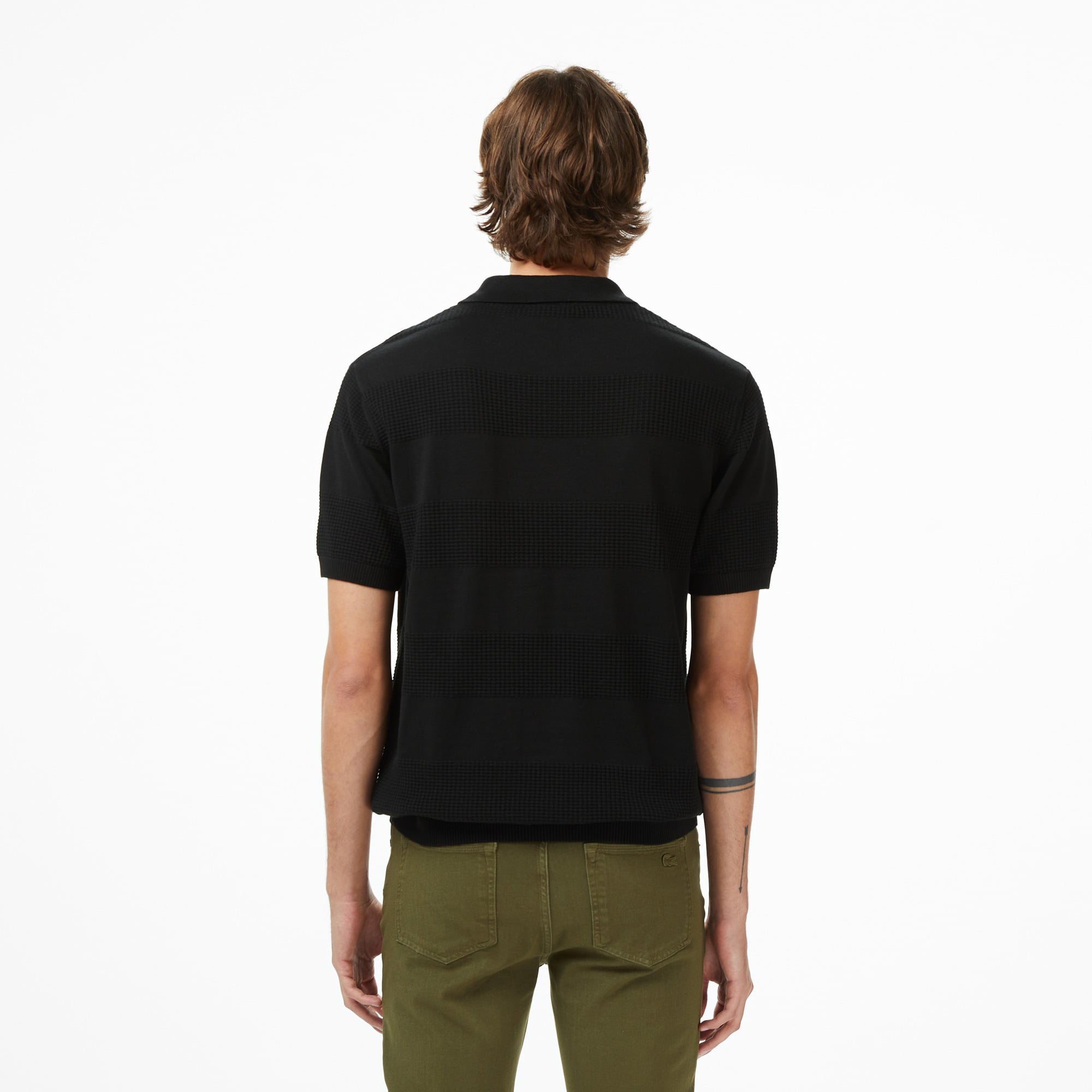 Lacoste Erkek Classic Fit Kısa Kollu Polo Yaka Çizgili Siyah Triko