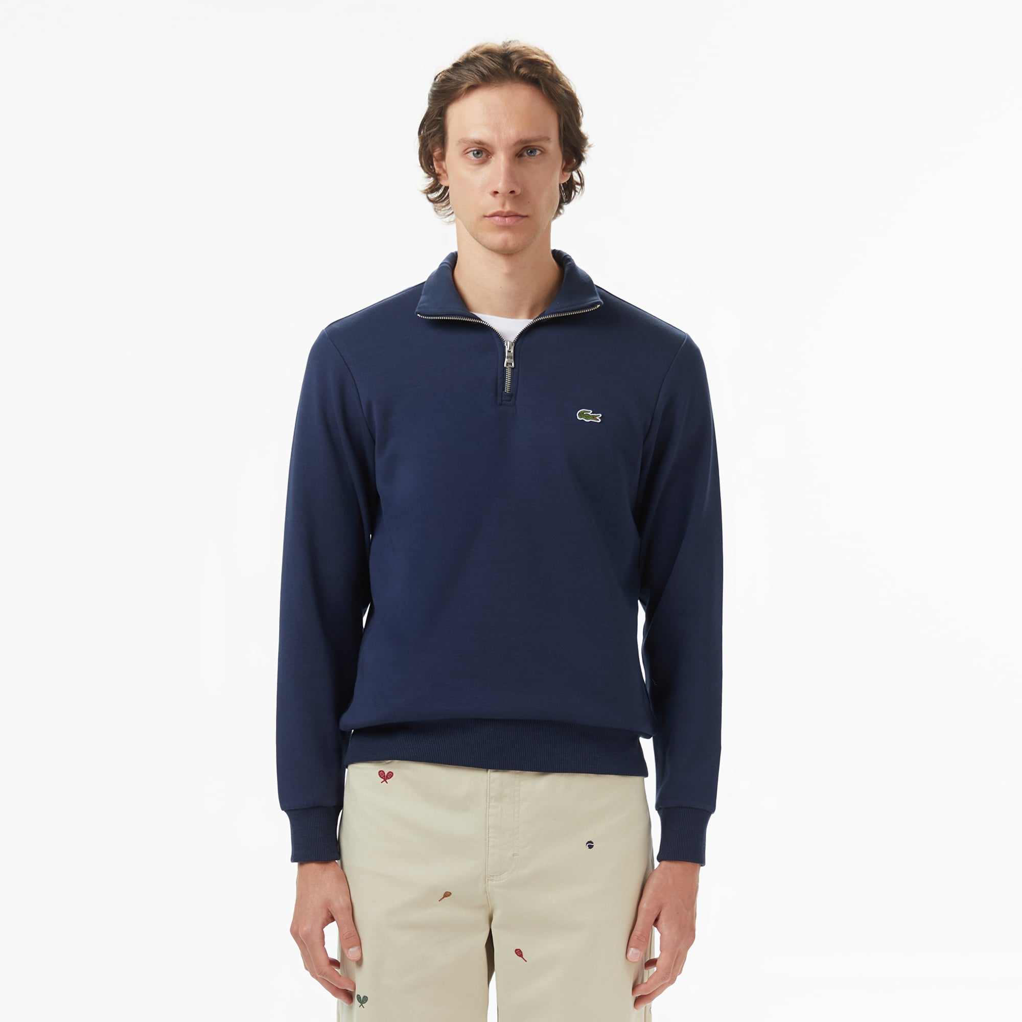  Lacoste Erkek Classic Fit Yarım Fermuarlı Lacivert Sweatshirt