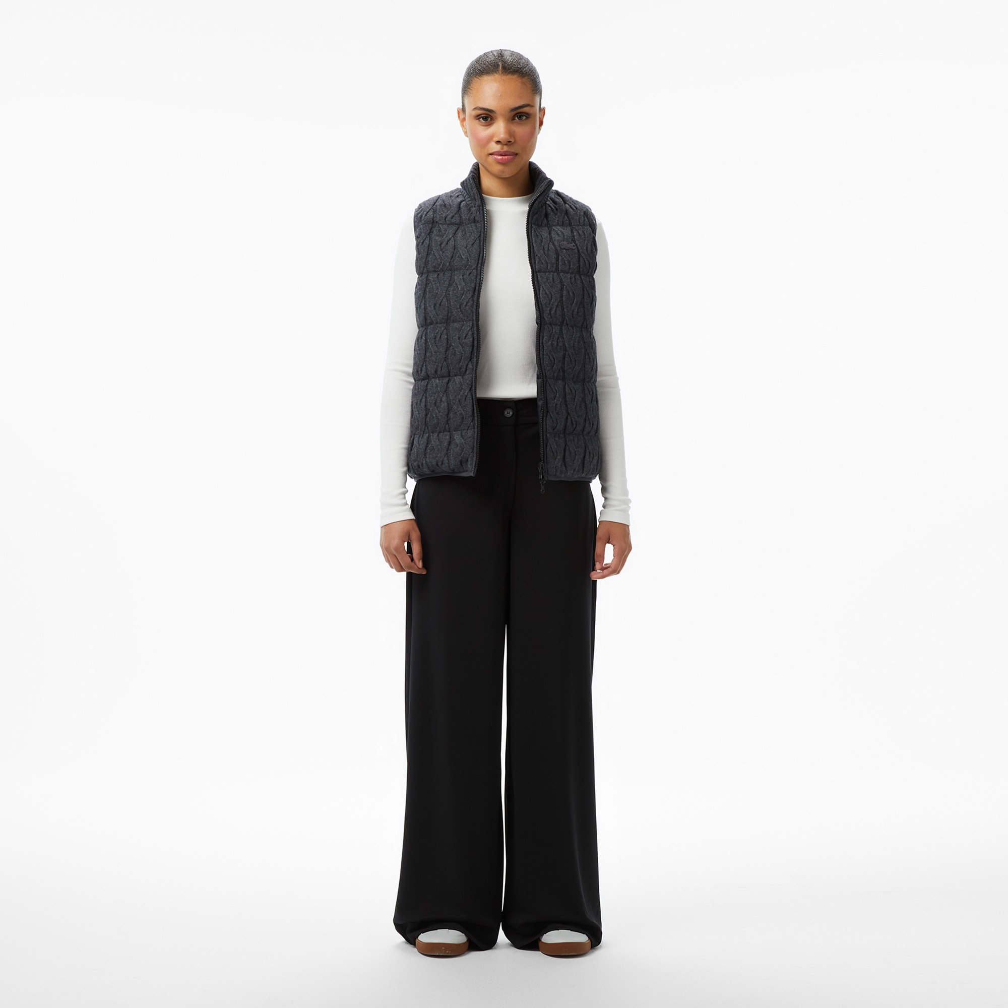 Lacoste Kadın Regular Fit Dik Yaka Kapitone Koyu Gri Yelek