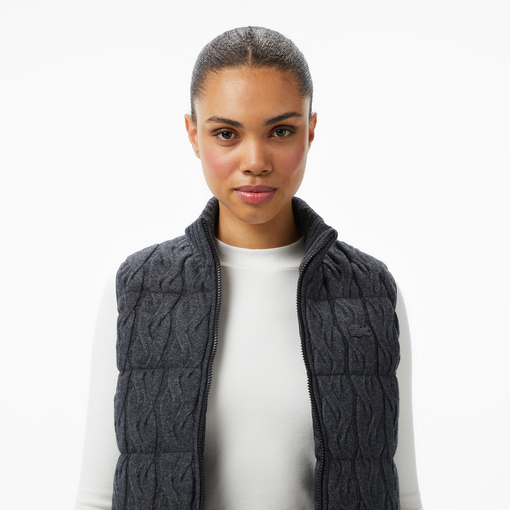 Lacoste Kadın Regular Fit Dik Yaka Kapitone Koyu Gri Yelek