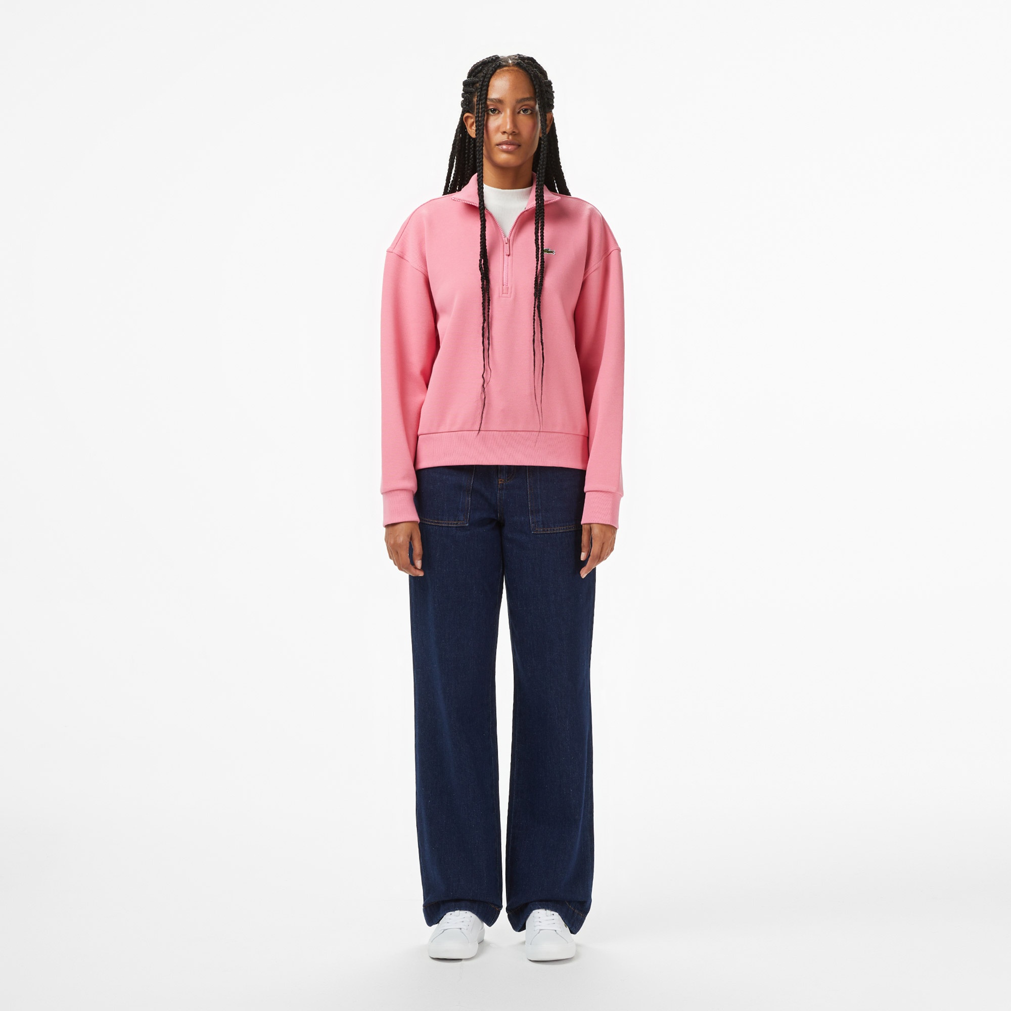Lacoste Kadın Relaxed Fit Yarım Fermuarlı Pembe Sweatshirt