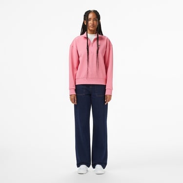  Lacoste Kadın Relaxed Fit Yarım Fermuarlı Pembe Sweatshirt