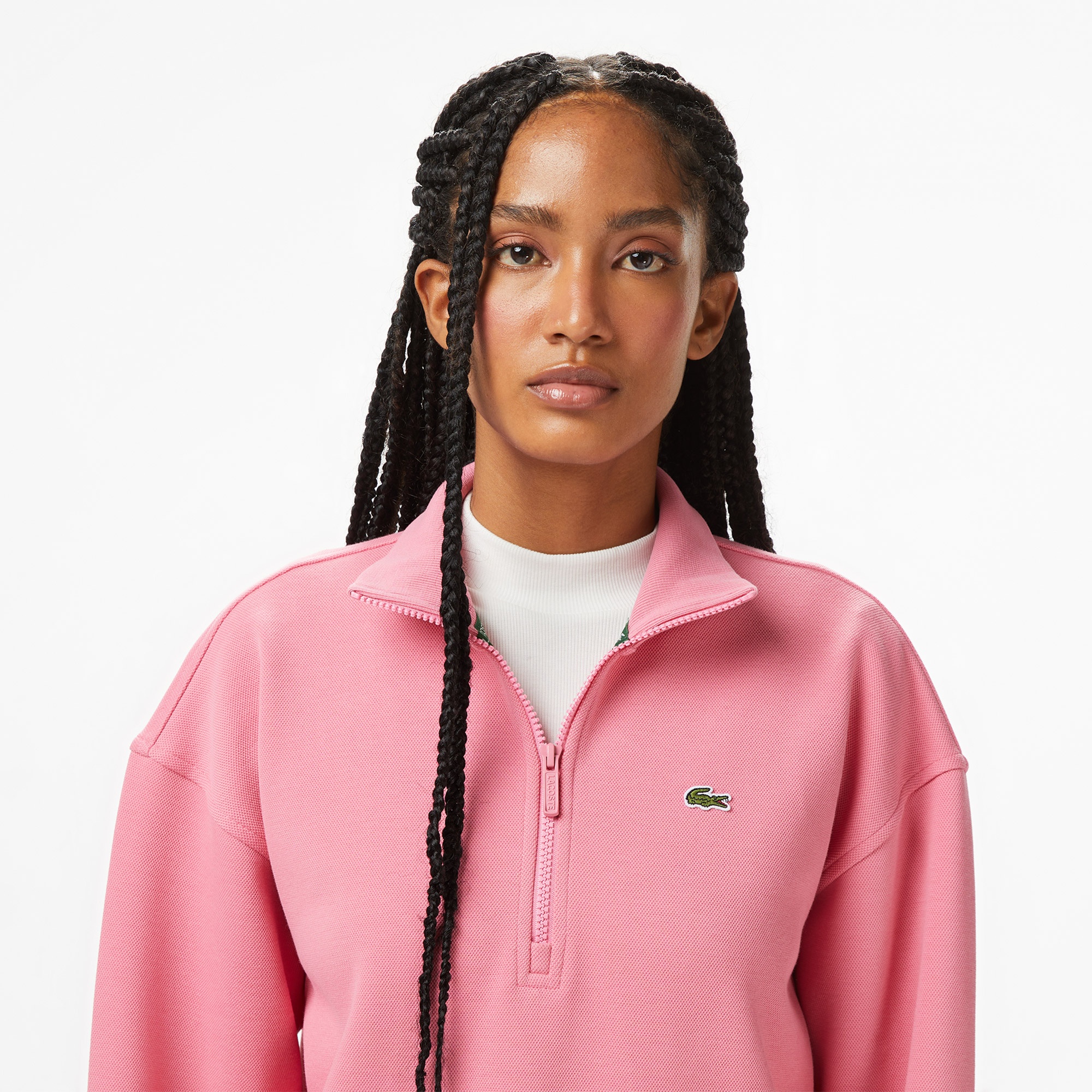 Lacoste Kadın Relaxed Fit Yarım Fermuarlı Pembe Sweatshirt