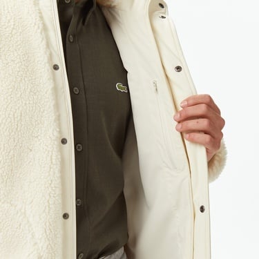  Lacoste Erkek Dik Yaka Renk Bloklu Beyaz Ceket