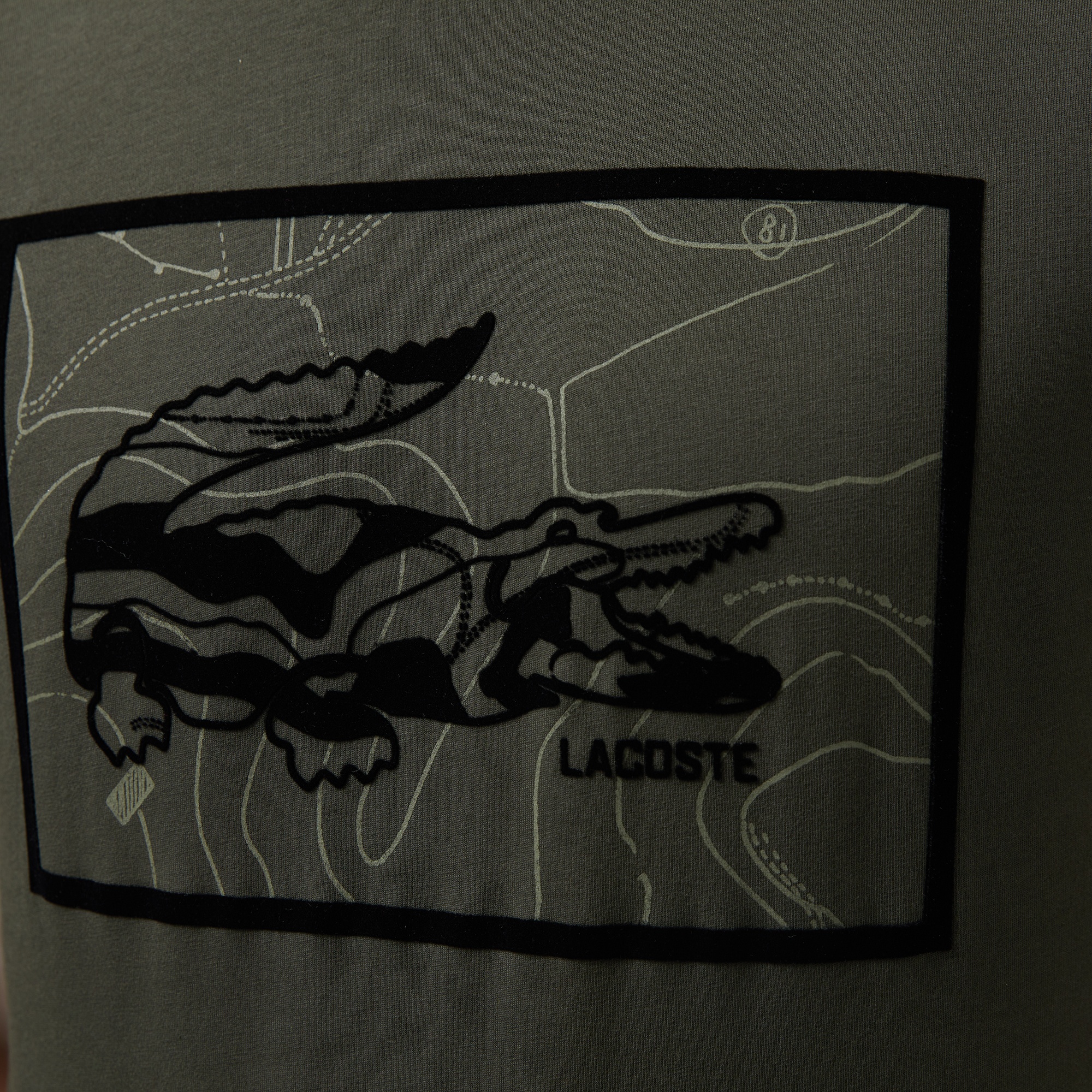 Erkek Bisiklet Yaka Baskılı Haki T-Shirt