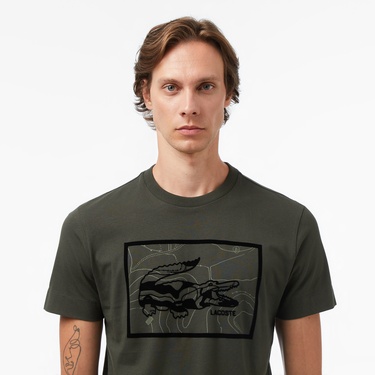  Lacoste Erkek Regular Fit Bisiklet Yaka Baskılı Haki T-Shirt