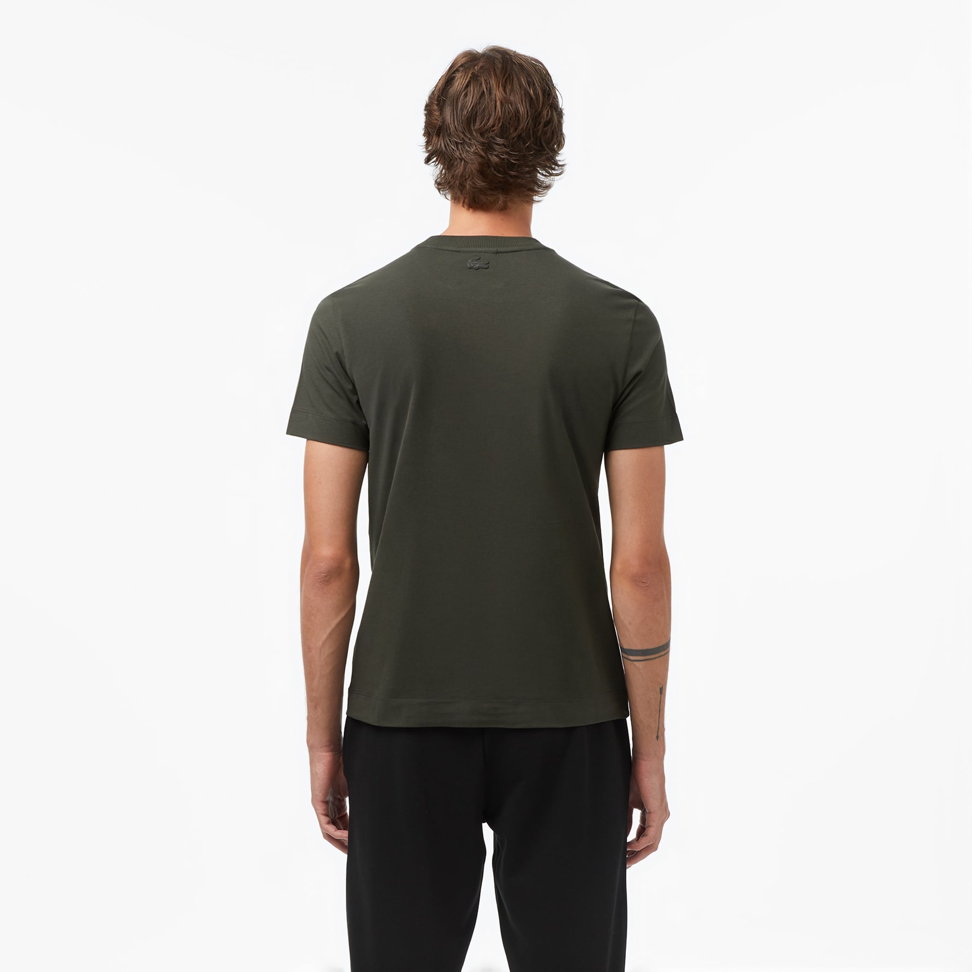 Erkek Bisiklet Yaka Baskılı Haki T-Shirt