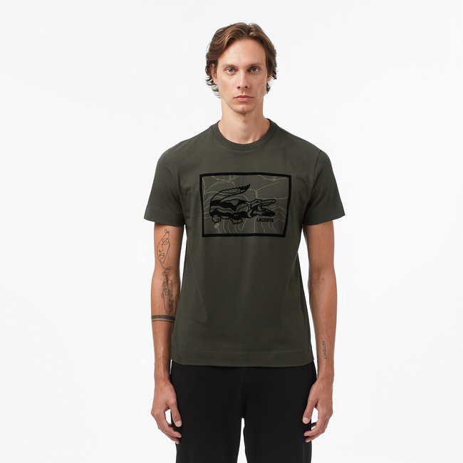  Lacoste Erkek Regular Fit Bisiklet Yaka Baskılı Haki T-Shirt