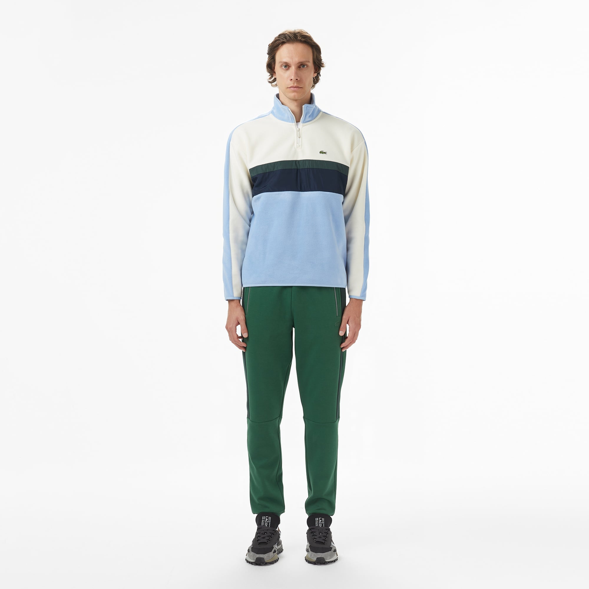 Erkek Slim Fit Renk Bloklu Yeşil Eşofman Altı