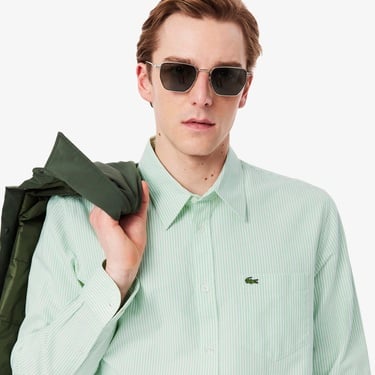 Lacoste Erkek Regular Fit Çizgili Yeşil Gömlek