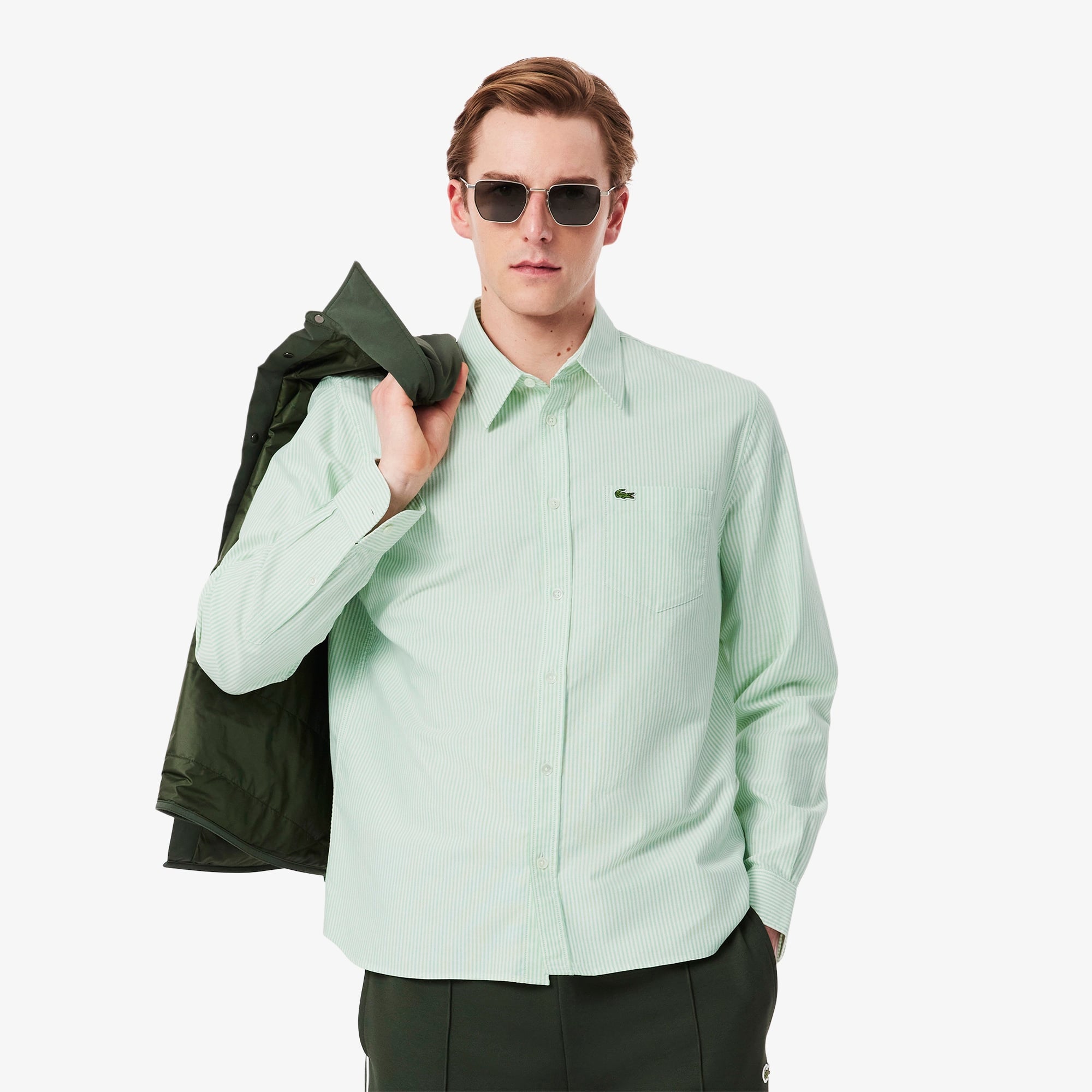 Lacoste Erkek Regular Fit Çizgili Yeşil Gömlek