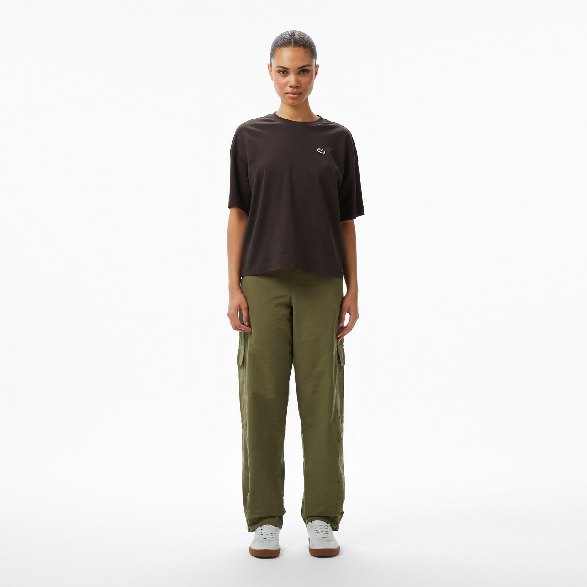  Lacoste Kadın Oversize Fit Haki Pantolon