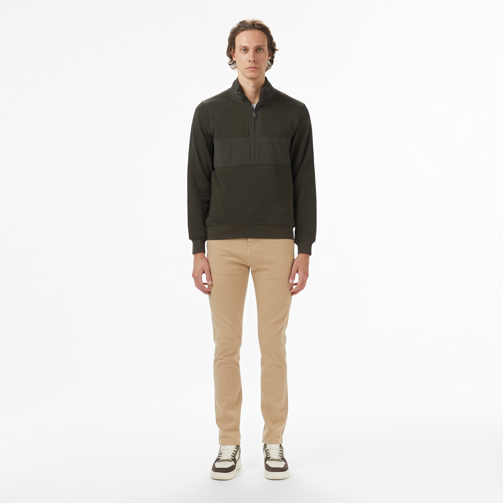 Lacoste Erkek Classic Fit Yarım Fermuarlı Haki Sweatshirt