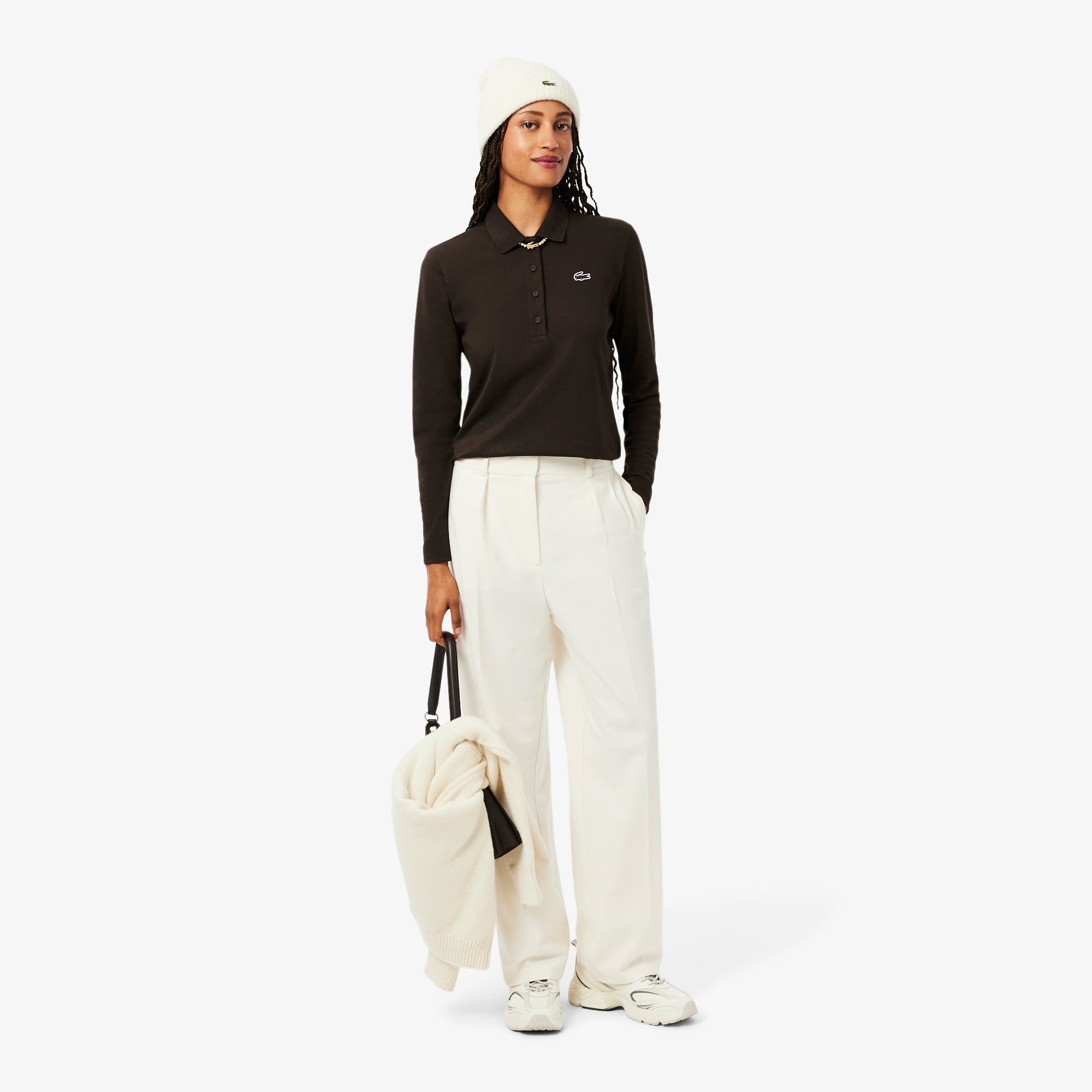 Lacoste Kadın Regular Fit Uzun Kollu Kahverengi Polo