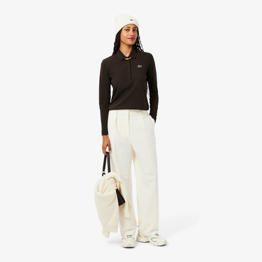  Lacoste Kadın Regular Fit Uzun Kollu Kahverengi Polo