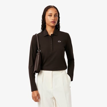  Lacoste Kadın Regular Fit Uzun Kollu Kahverengi Polo
