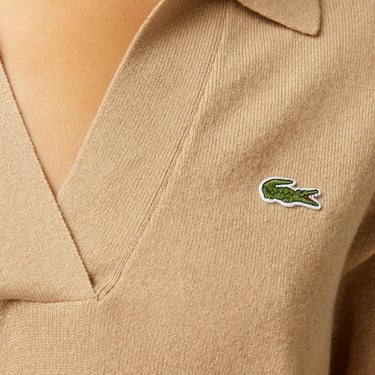  Lacoste Kadın Classic Fit Polo Yaka Bej Kazak