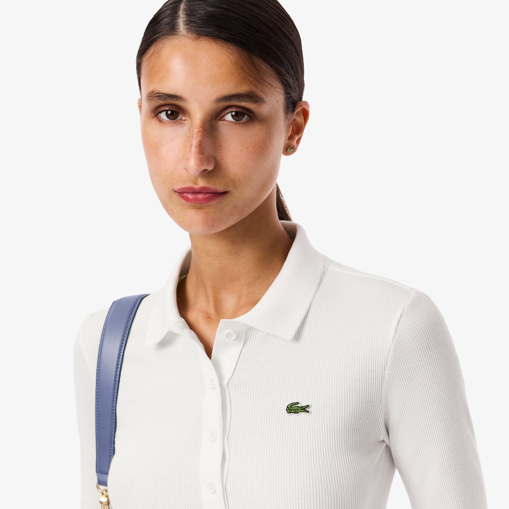 Lacoste L.12.D Kadın Slim Fit Uzun Kollu Beyaz Polo