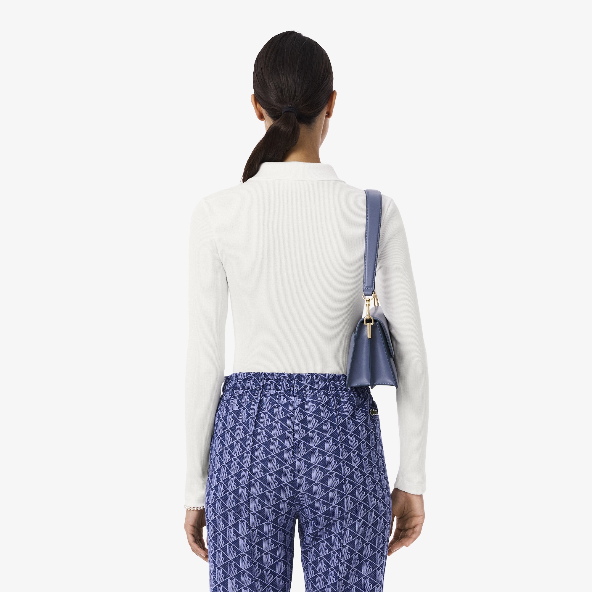 Lacoste L.12.D Kadın Slim Fit Uzun Kollu Beyaz Polo