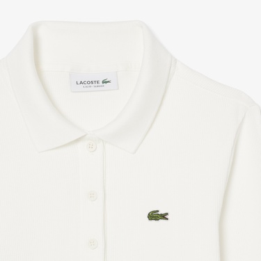  Lacoste L.12.D Kadın Slim Fit Uzun Kollu Beyaz Polo