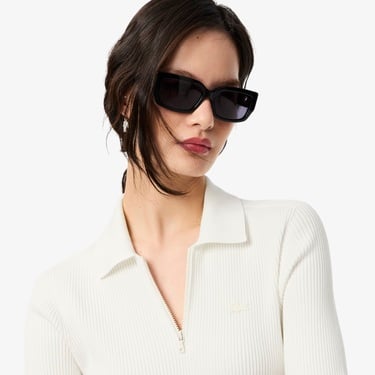  Lacoste Kadın Relaxed Fit Kısa Kollu Polo Yaka Beyaz Elbise