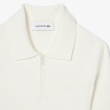  Lacoste Kadın Relaxed Fit Kısa Kollu Polo Yaka Beyaz Elbise